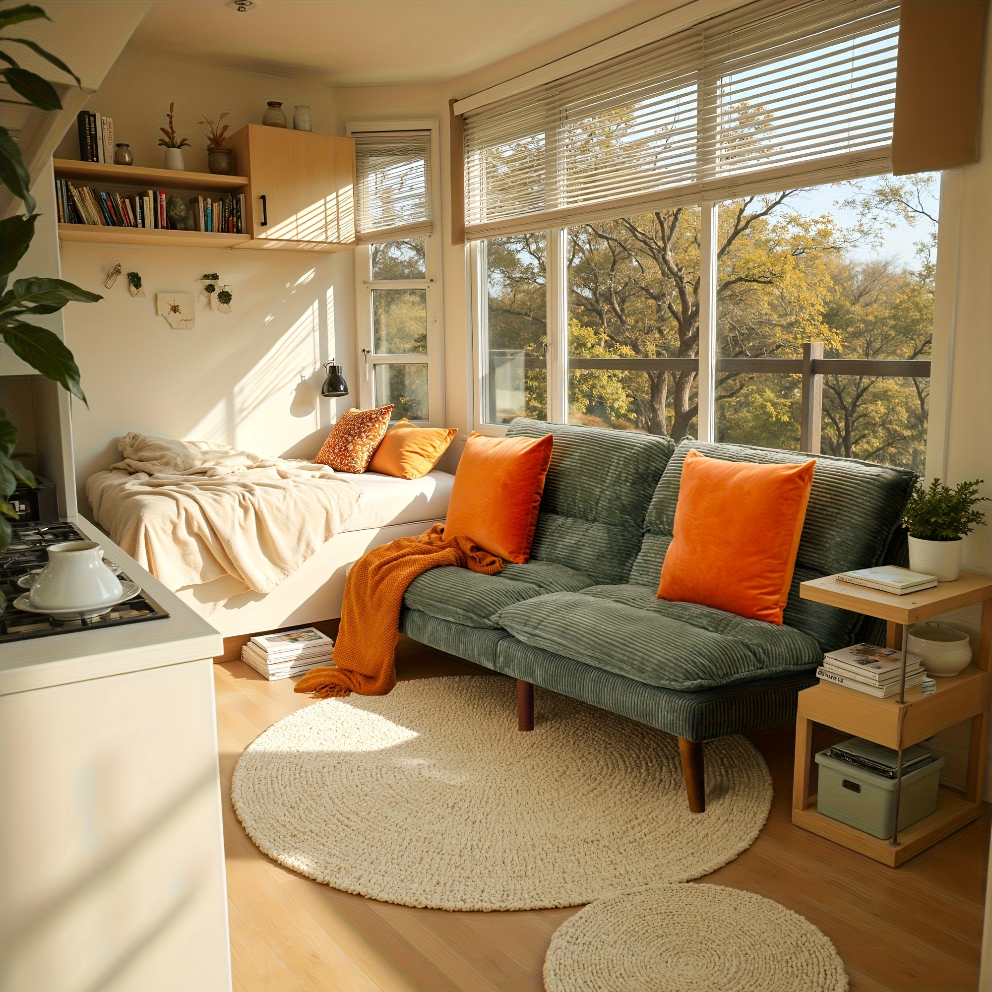 Modern Convertible Futon Sofa Bed - Space-Saving Sleeper Couch with Hardwood-like HDF Frame