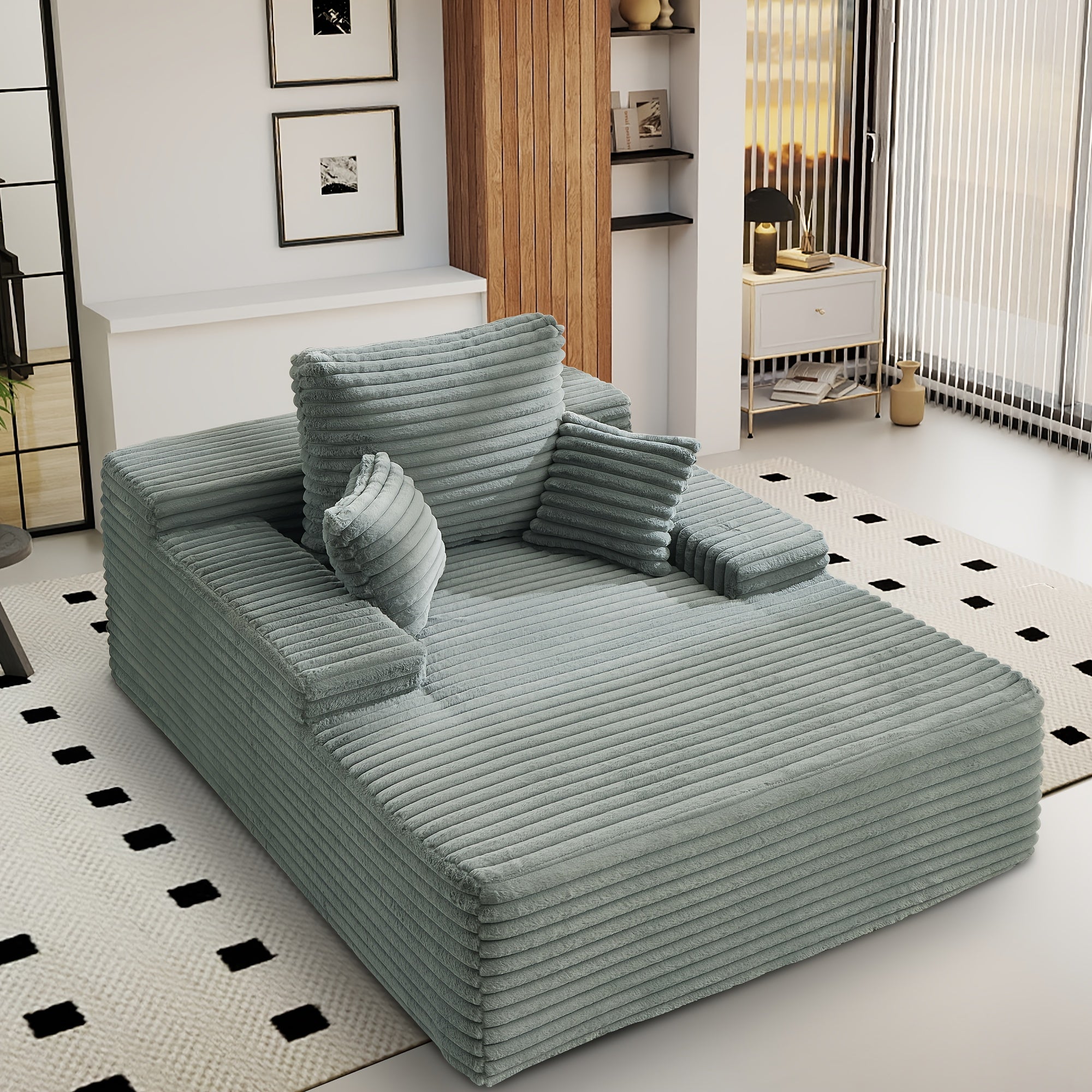 Living Room Furniture, Living Room Sofa Bed, Three Pillows, Comfortable Corduroy Fluffy Sofa, Sponge Sofa