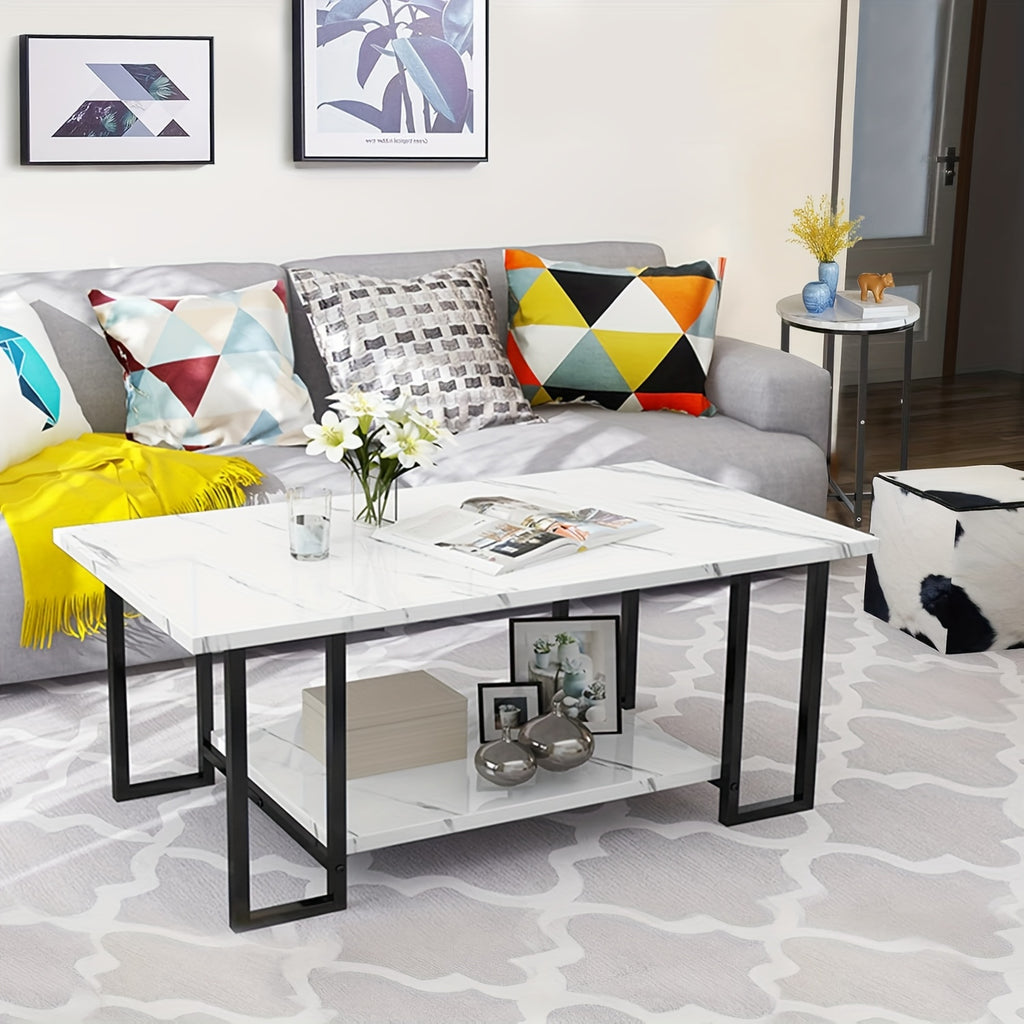3pcs Coffee Table Set, Faux Marble Coffee Table with 2 Side Table