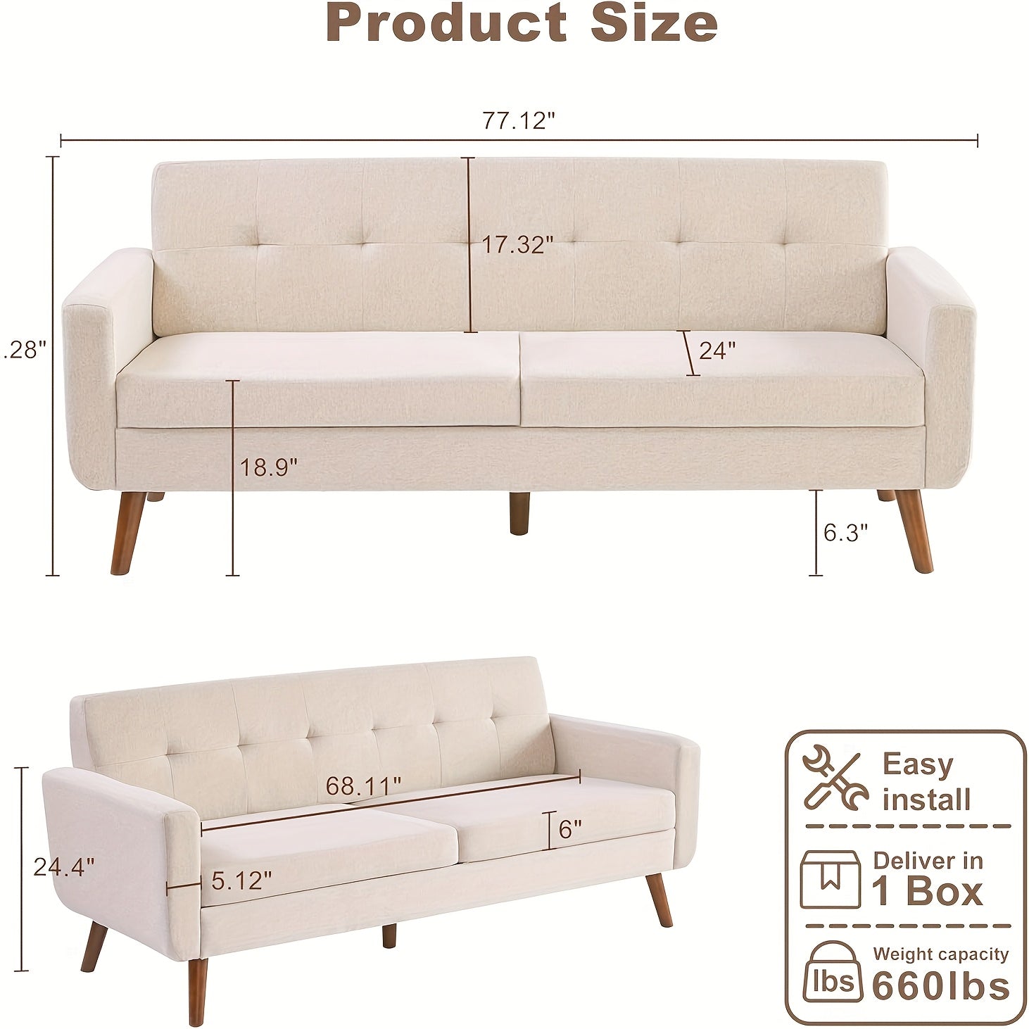 77in Mid-Century Modern Sectional Sofa with Recliner - Gray Button-Tufted L-Shaped or Straight Couples Couch