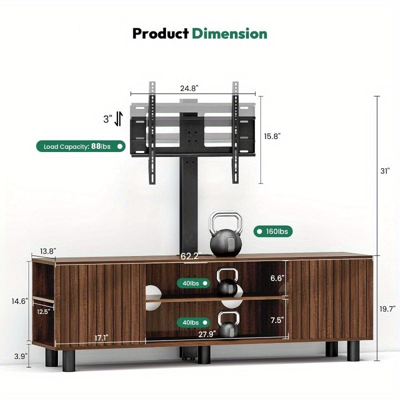Mid-Century Modern TV Stand for up to 85-Inch TVs - Heavy-Duty Media Entertainment Center with 8-Shelf Storage