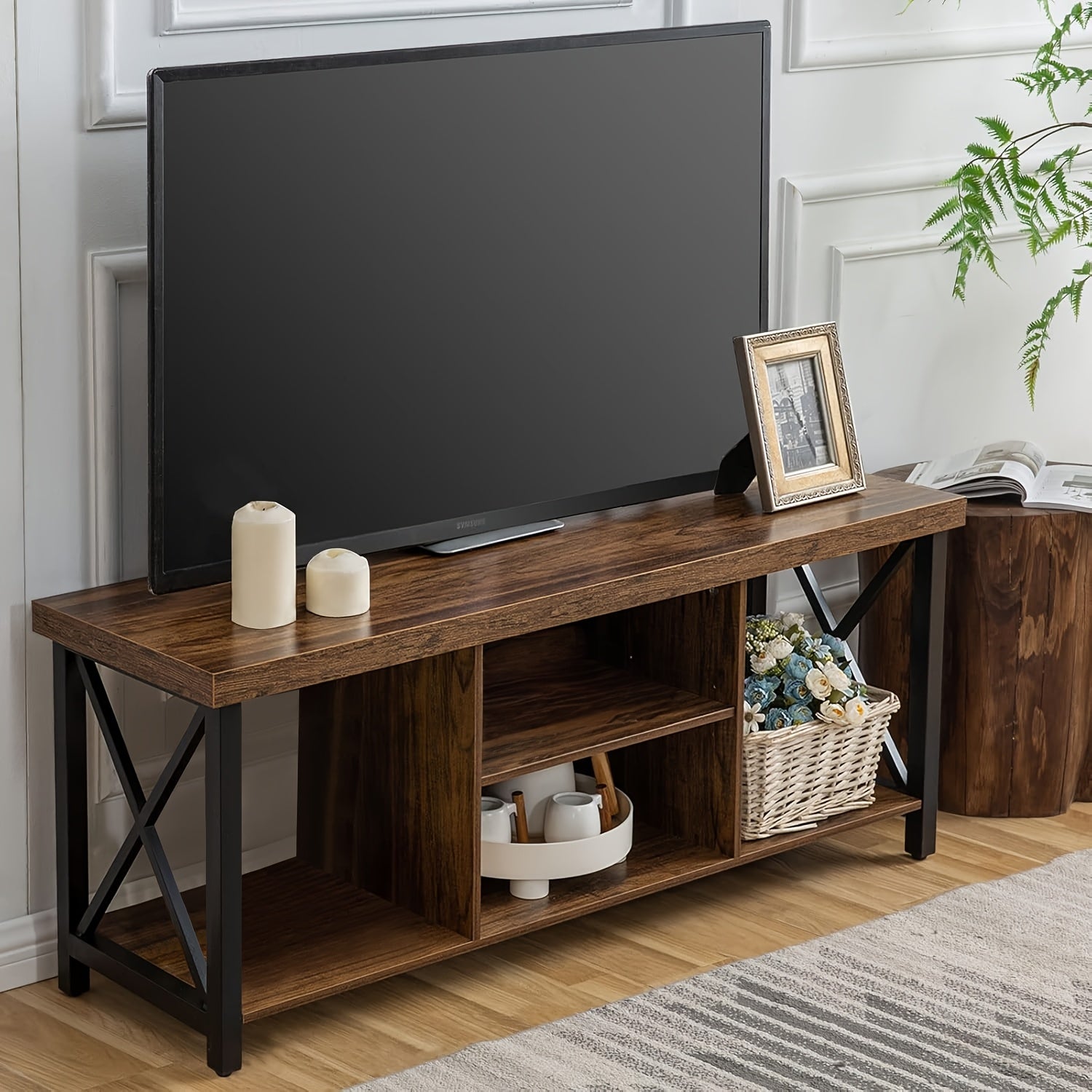 TV Stand For TV Up To 55 Inches, TV Cabinet With Open Storage