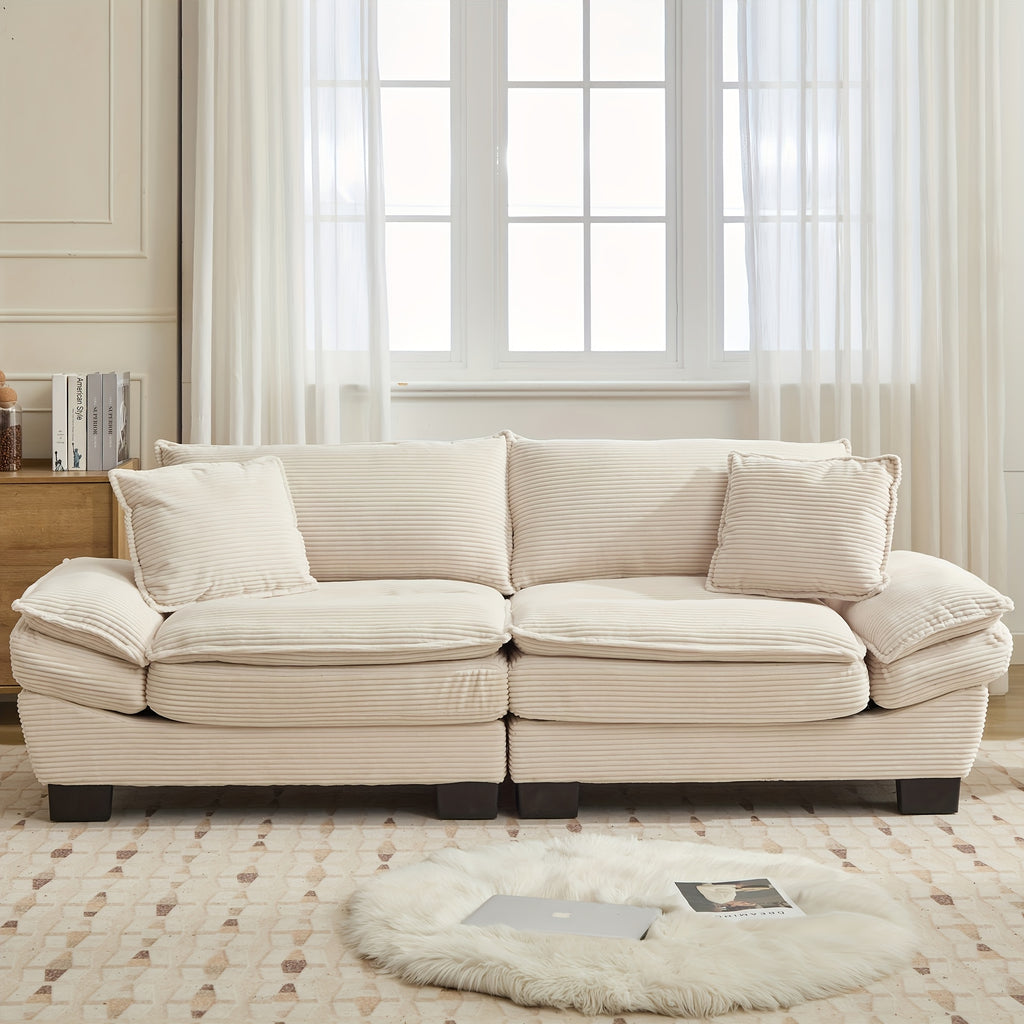 2-Seat Modular Sectional Sofa With Deep Seating, Corduroy Double-Layer Seat Cushions, Memory Foam