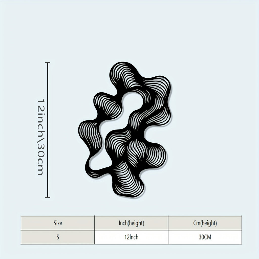 1pc Retro-Modern Abstract Flow Line Metal Wall Art - Black Iron Wire Mural with Dynamic Curves