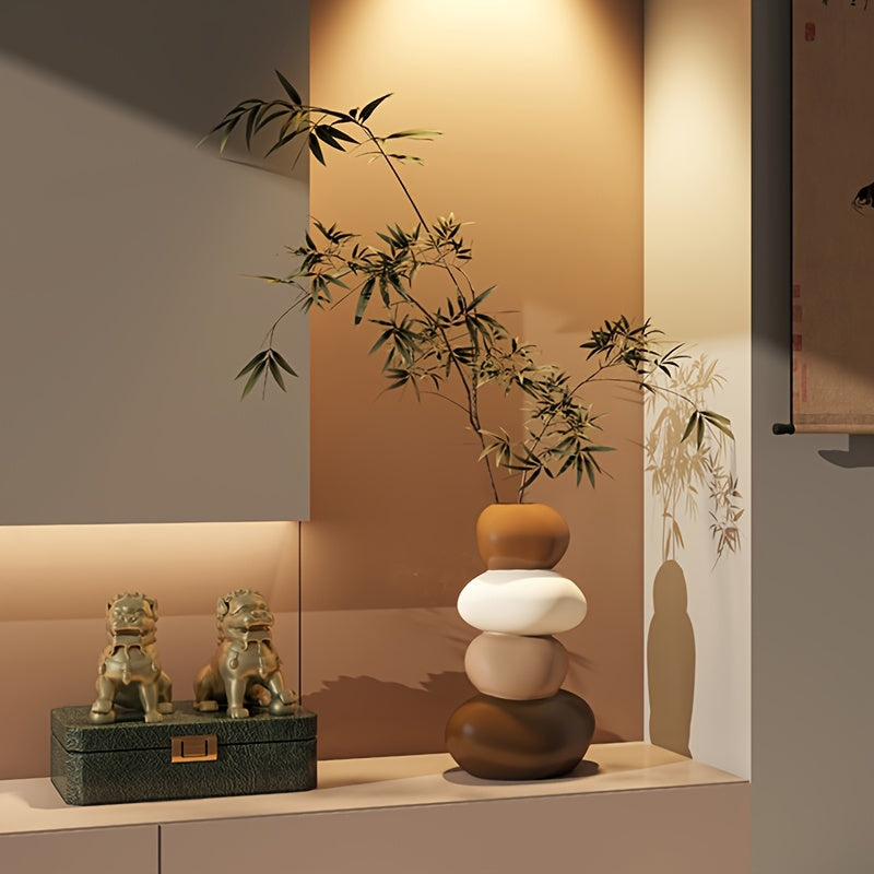 1 Large Resin Stone-Shaped Vase with Geometric Patterns, Classic Style