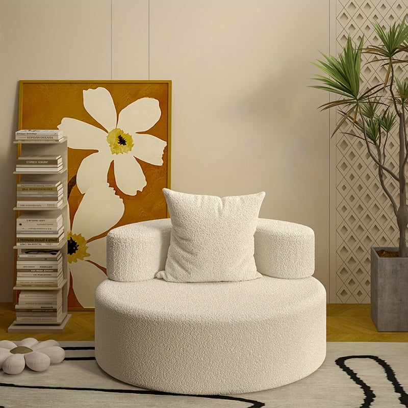 Round Compression Sofa, Teddy Velvet Sofa with Pillows, Suitable for Living Room