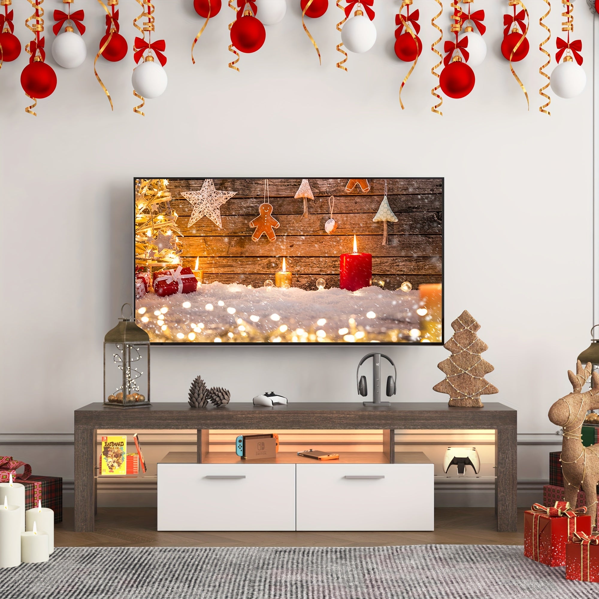 Farmhouse LED TV Stand for 50\u002F55\u002F65\u002F70\u002F75\