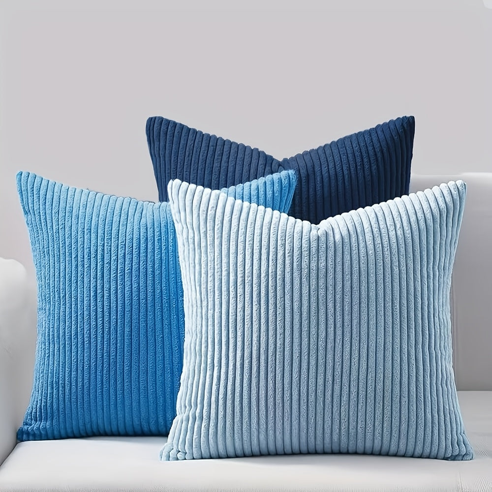3pcs Bocwre Soft Velvet Bohemian Striped Pillow Covers - Double-Sided Reversible Decorative Cushion Covers with Zipper Closure