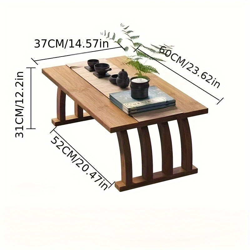 1pc Japanese-Style Low Table - Solid & Wood Coffee Table with Curved Arch Bridge Legs