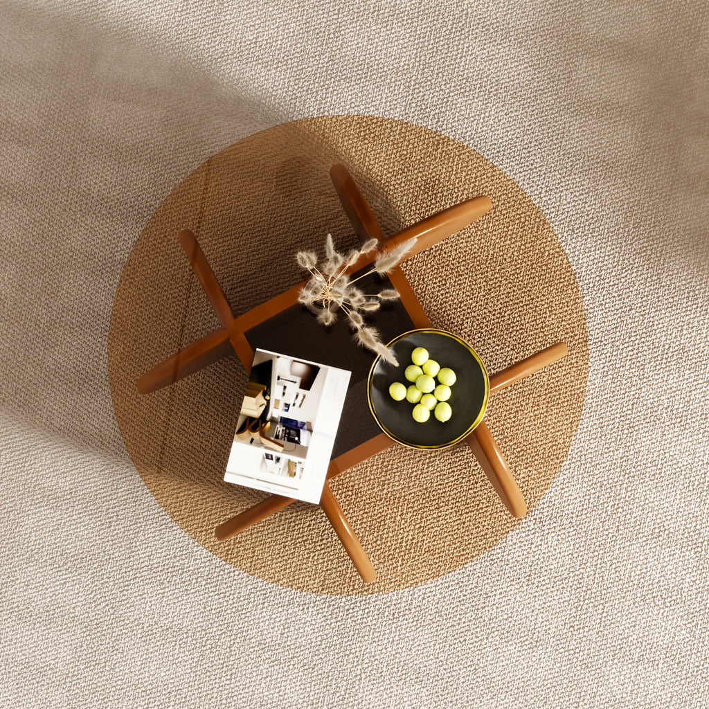 31.5'' Round Glass Coffee Table, Center Table with Tempered Glass-Top for Small Space