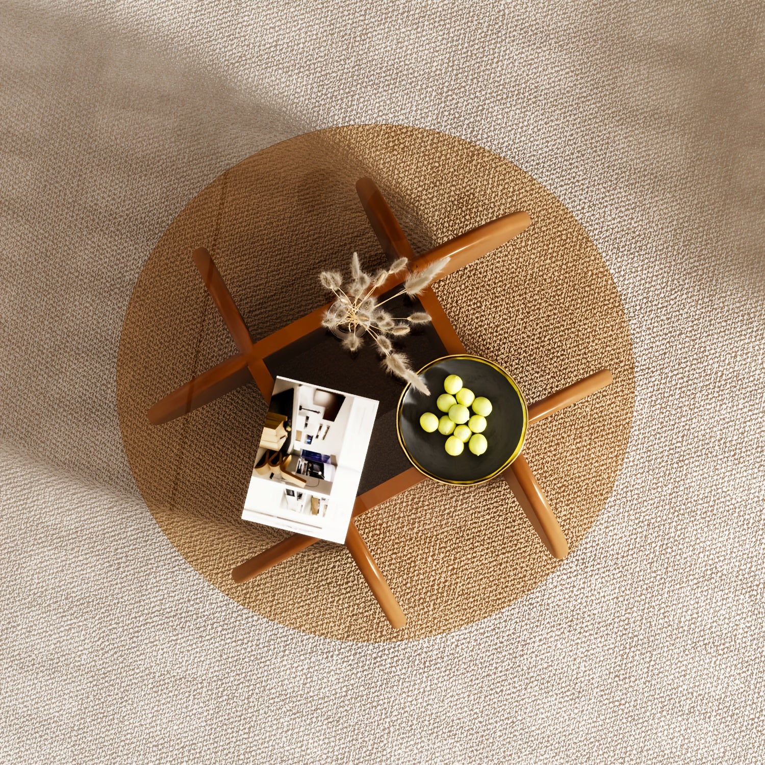 31.5'' Round Glass Coffee Table, Center Table with Tempered Glass-Top for Small Space