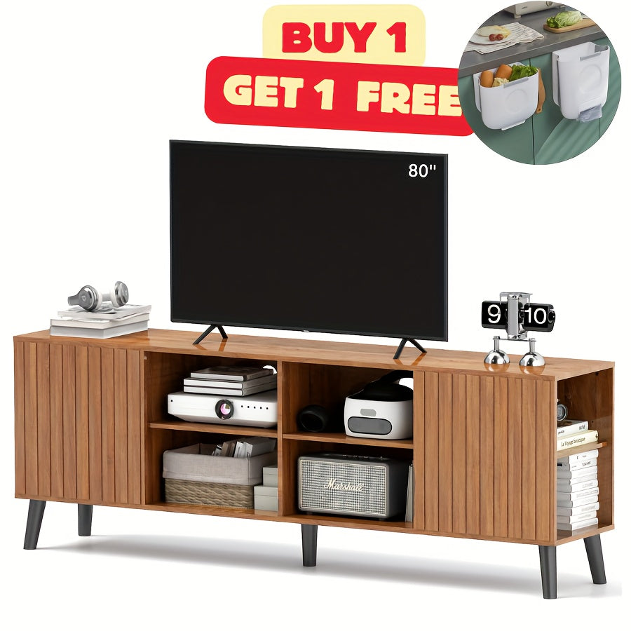 Mid-Century Modern TV Stand for up to 85-Inch TVs - Heavy-Duty Media Entertainment Center with 8-Shelf Storage