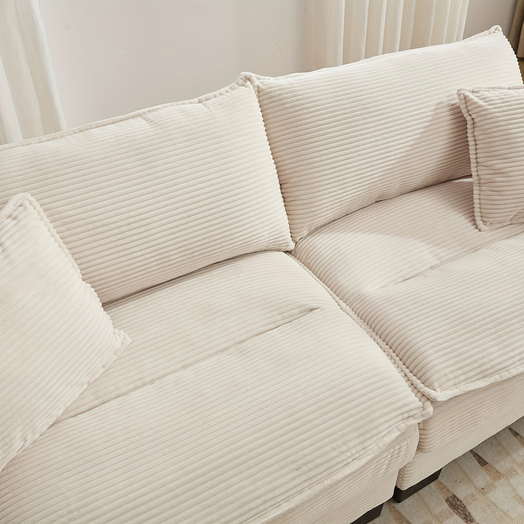 2-Seat Modular Sectional Sofa With Deep Seating, Corduroy Double-Layer Seat Cushions, Memory Foam