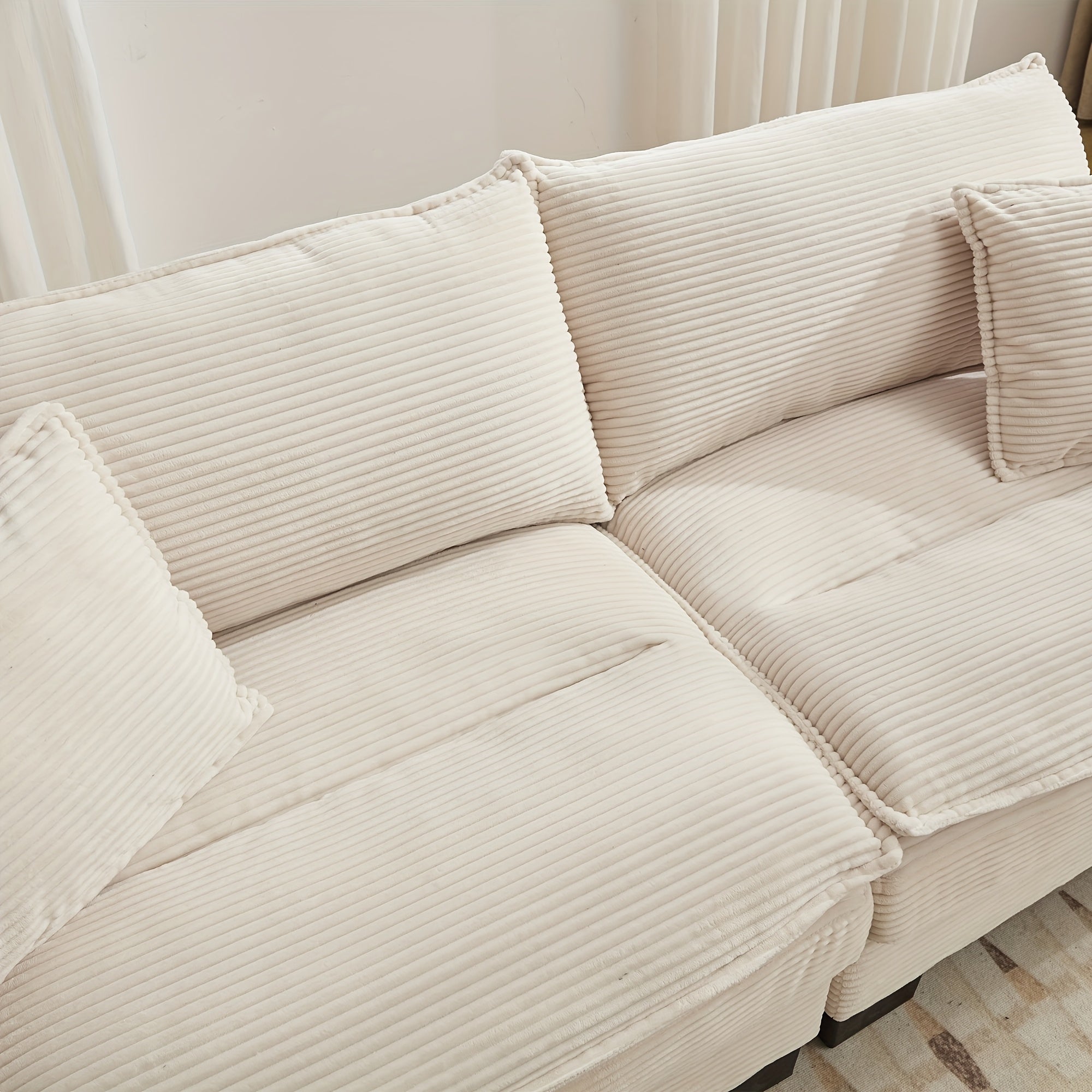 2-Seat Modular Sectional Sofa With Deep Seating, Corduroy Double-Layer Seat Cushions, Memory Foam