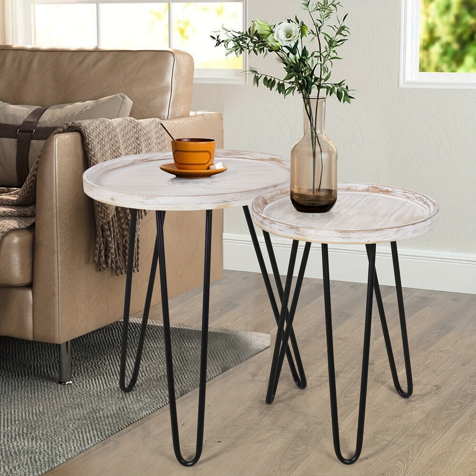 Oakrain Nesting Tables For Living Room, Round Nesting Coffee Table