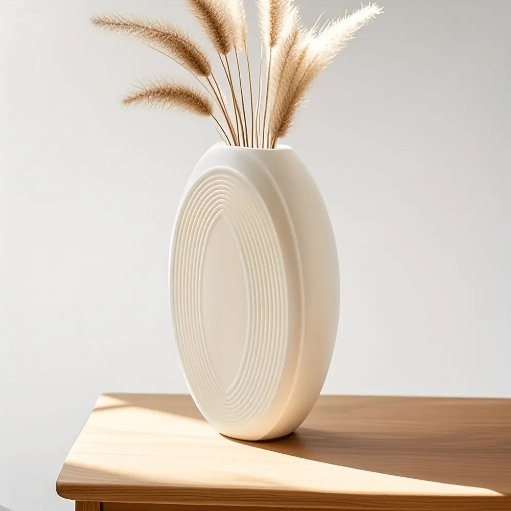 2pcs Wabi Sabi Bohemian Vase Set - Shatterproof Lightweight Tall & Short Round Vases with Matte Cream White Glossy-like Finish