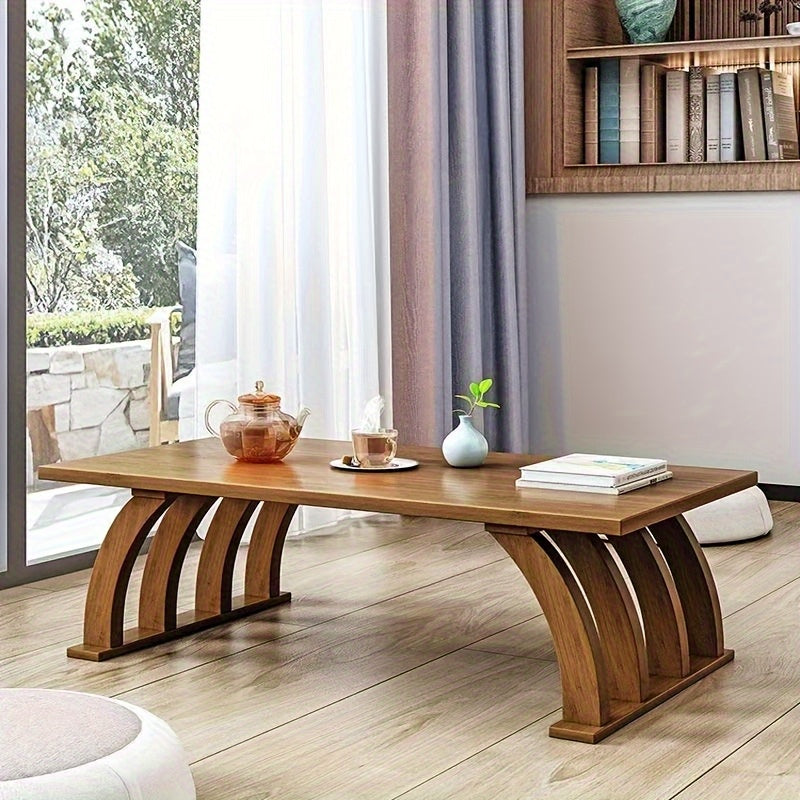 1pc Japanese-Style Low Table - Solid & Wood Coffee Table with Curved Arch Bridge Legs