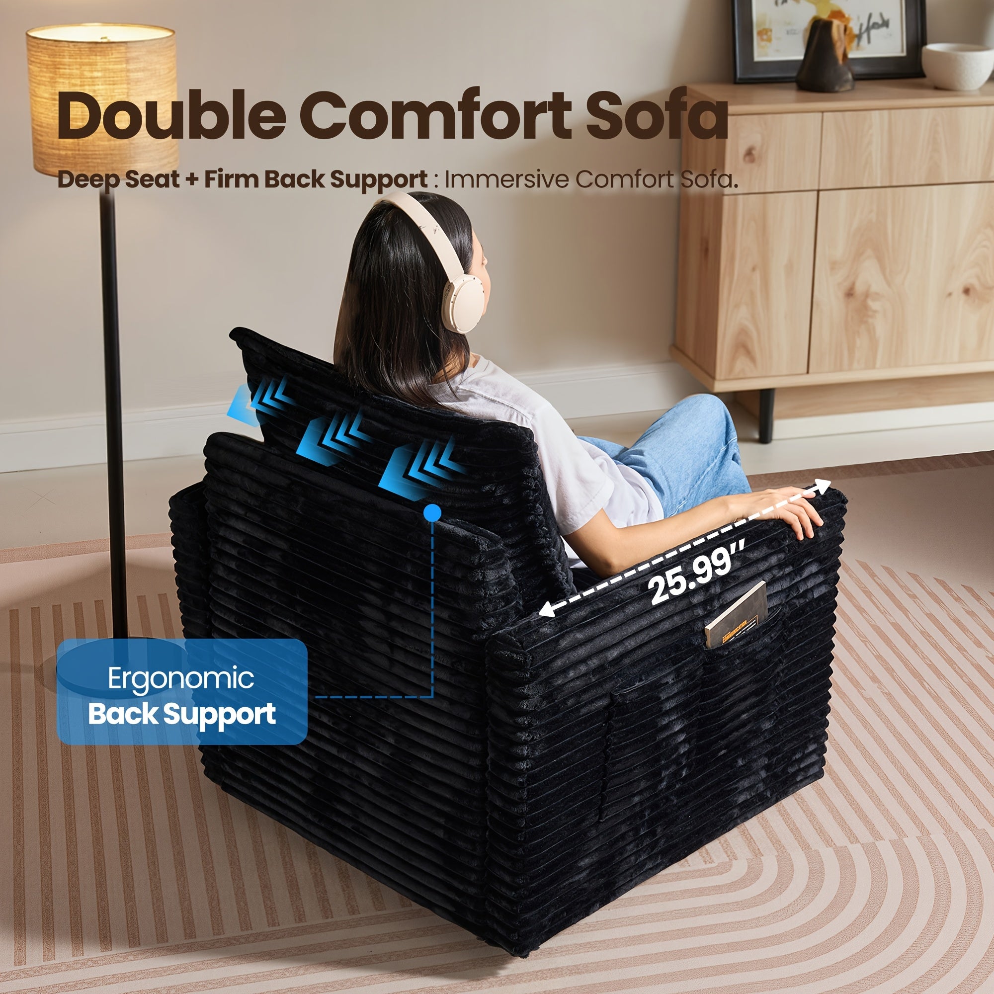 Living Room Sectional Sofa for Large Space, Deep Seat Modular Couch with A Single Rocking Sofa Chair