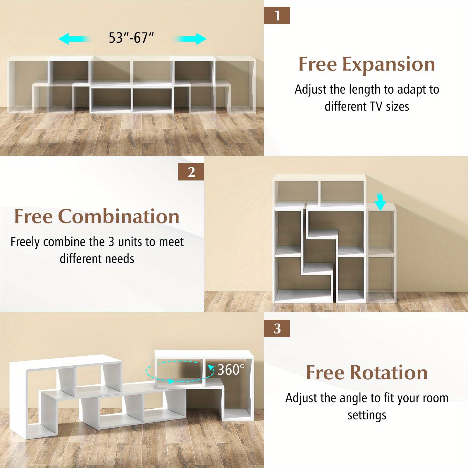 GIANTEX 3pcs Convertible TV Stand for Up to 65\