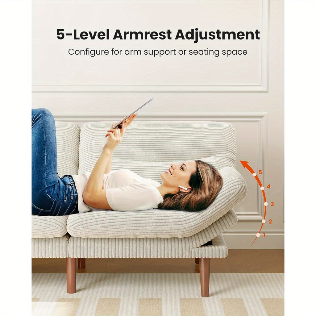 66-75Inch Futon Sofa Bed with Adjustable Backrest Armrests, Convertible Futon Sofa Couch for Small Spaces