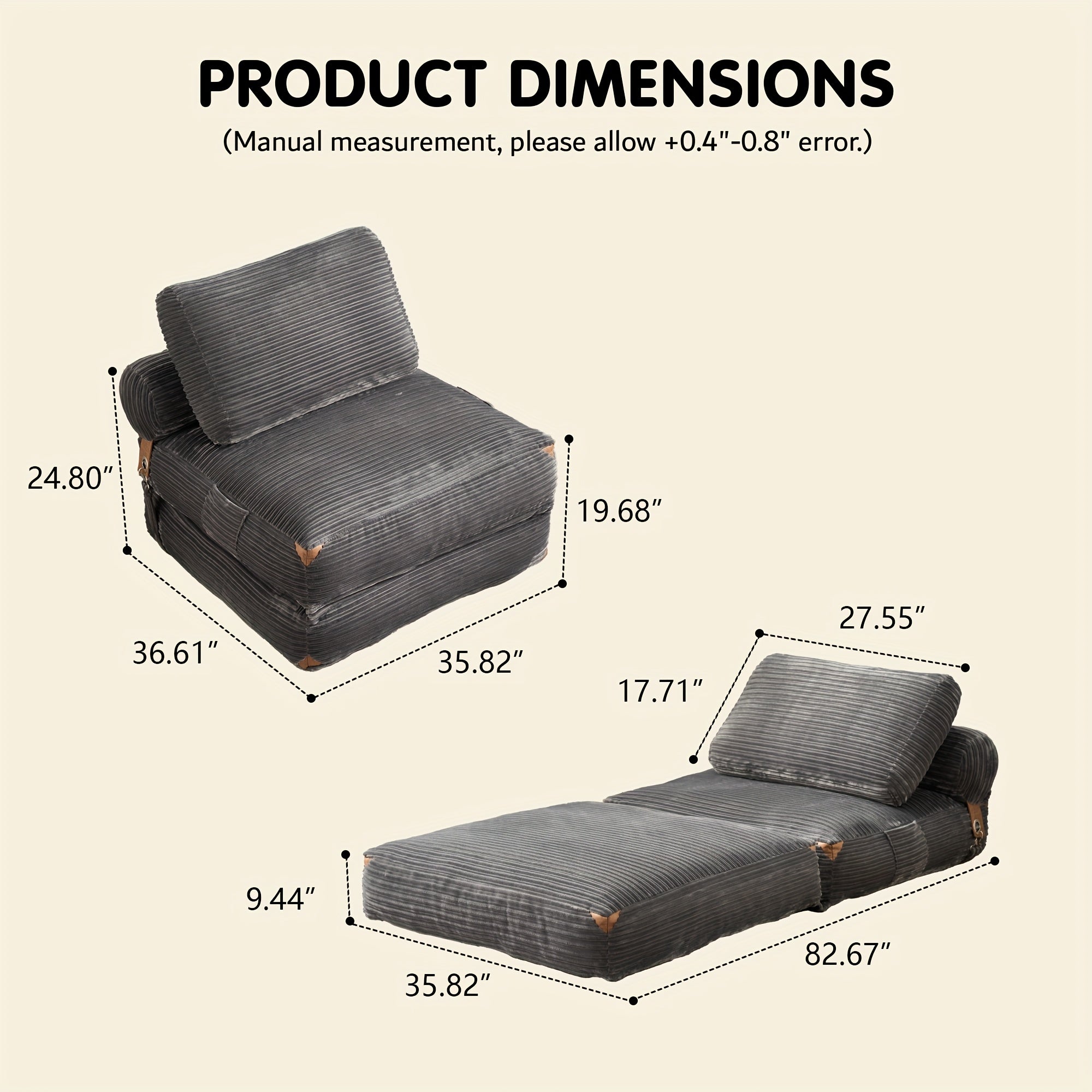 Single Folding Sofa Bed, Modern Convertible Sleeper Chair Sofa Bed for Adults