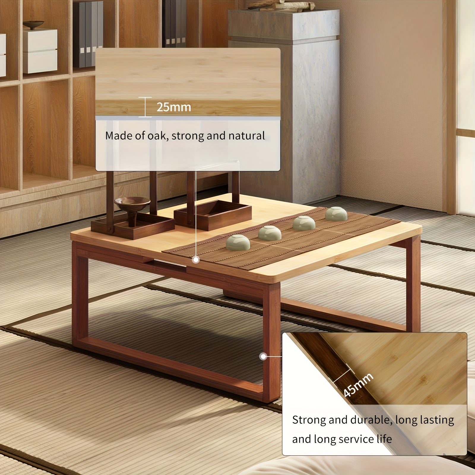 SOGES Compact Foldable Coffee Table, Wooden Low Table for Floor Seating, Bamboo Floor Desk