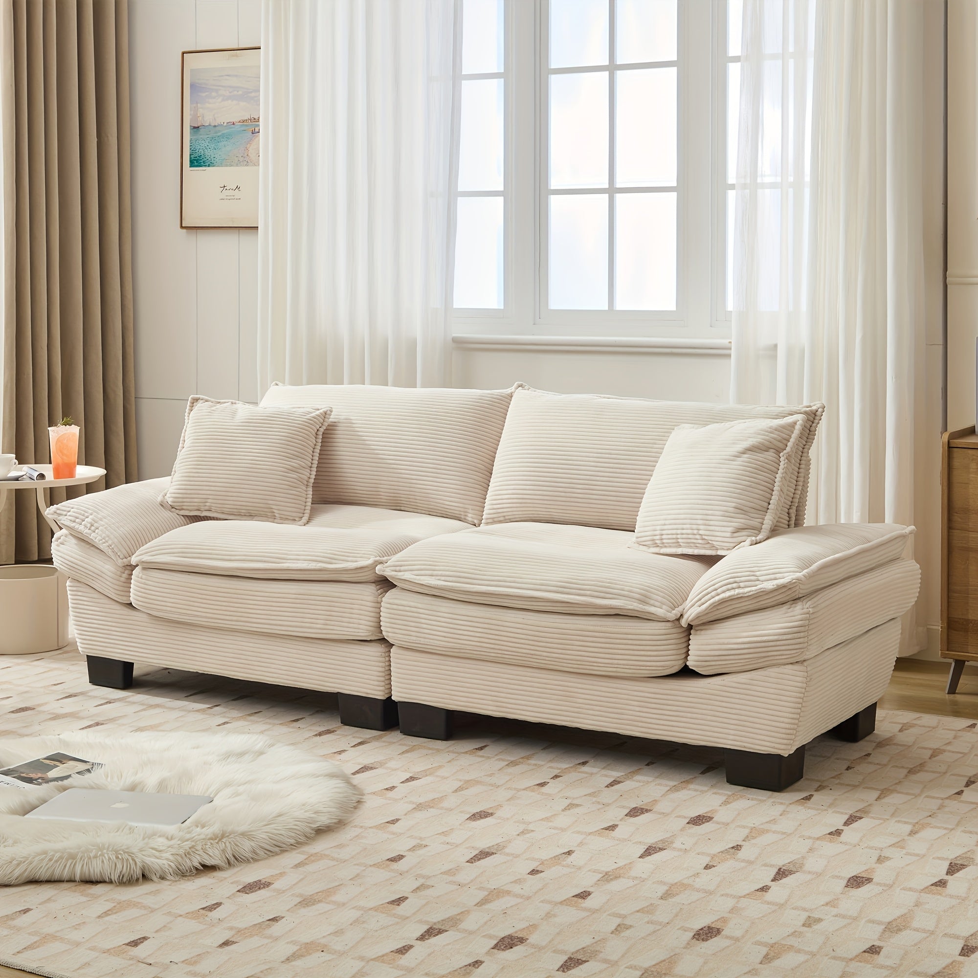 2-Seat Modular Sectional Sofa With Deep Seating, Corduroy Double-Layer Seat Cushions, Memory Foam