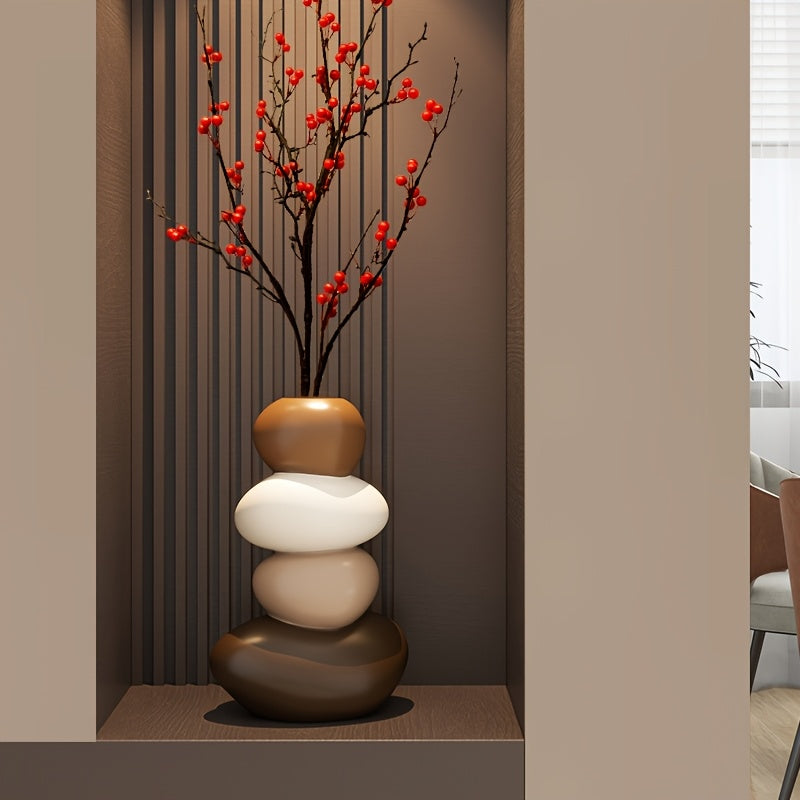 1 Large Resin Stone-Shaped Vase with Geometric Patterns, Classic Style