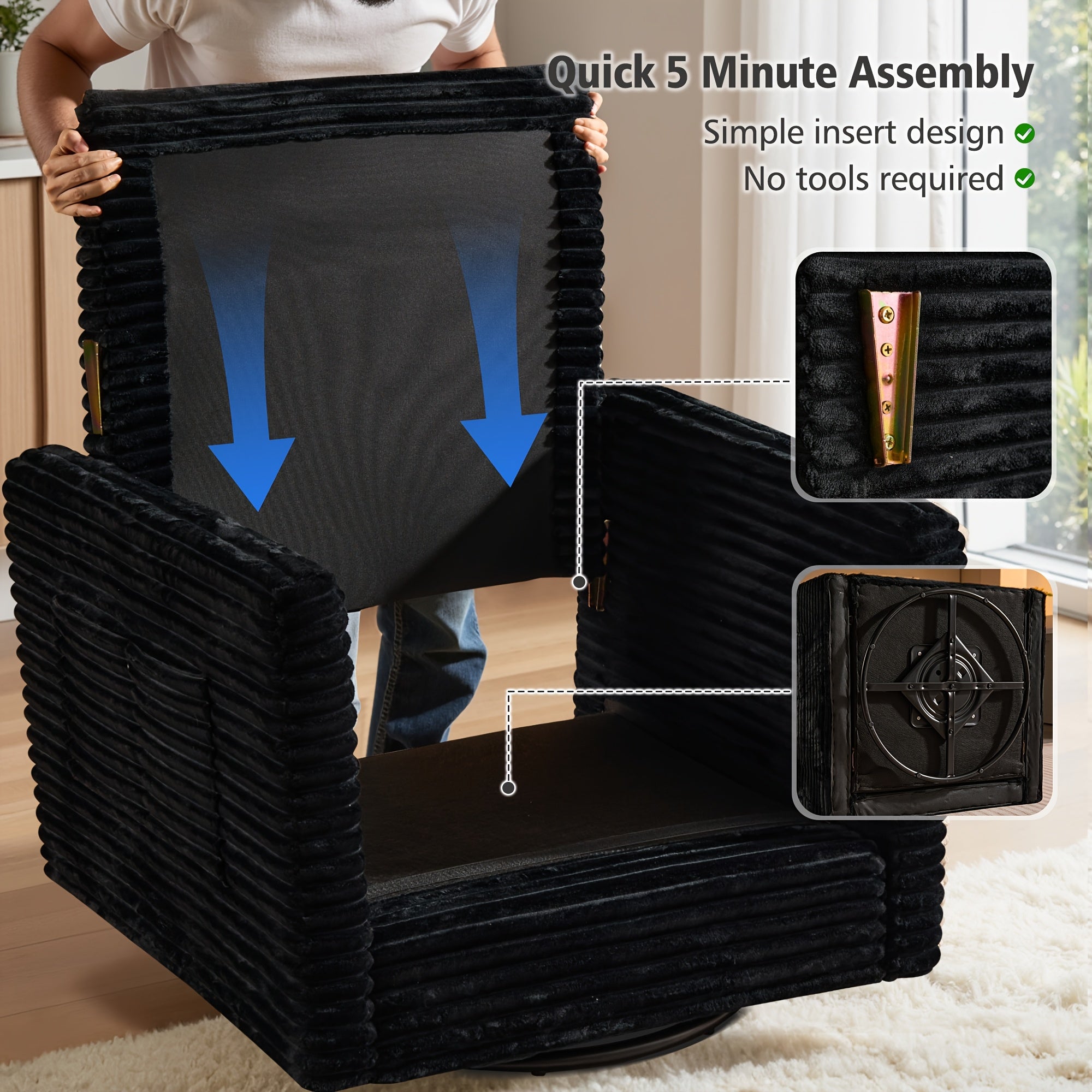 Living Room Sectional Sofa for Large Space, Deep Seat Modular Couch with A Single Rocking Sofa Chair