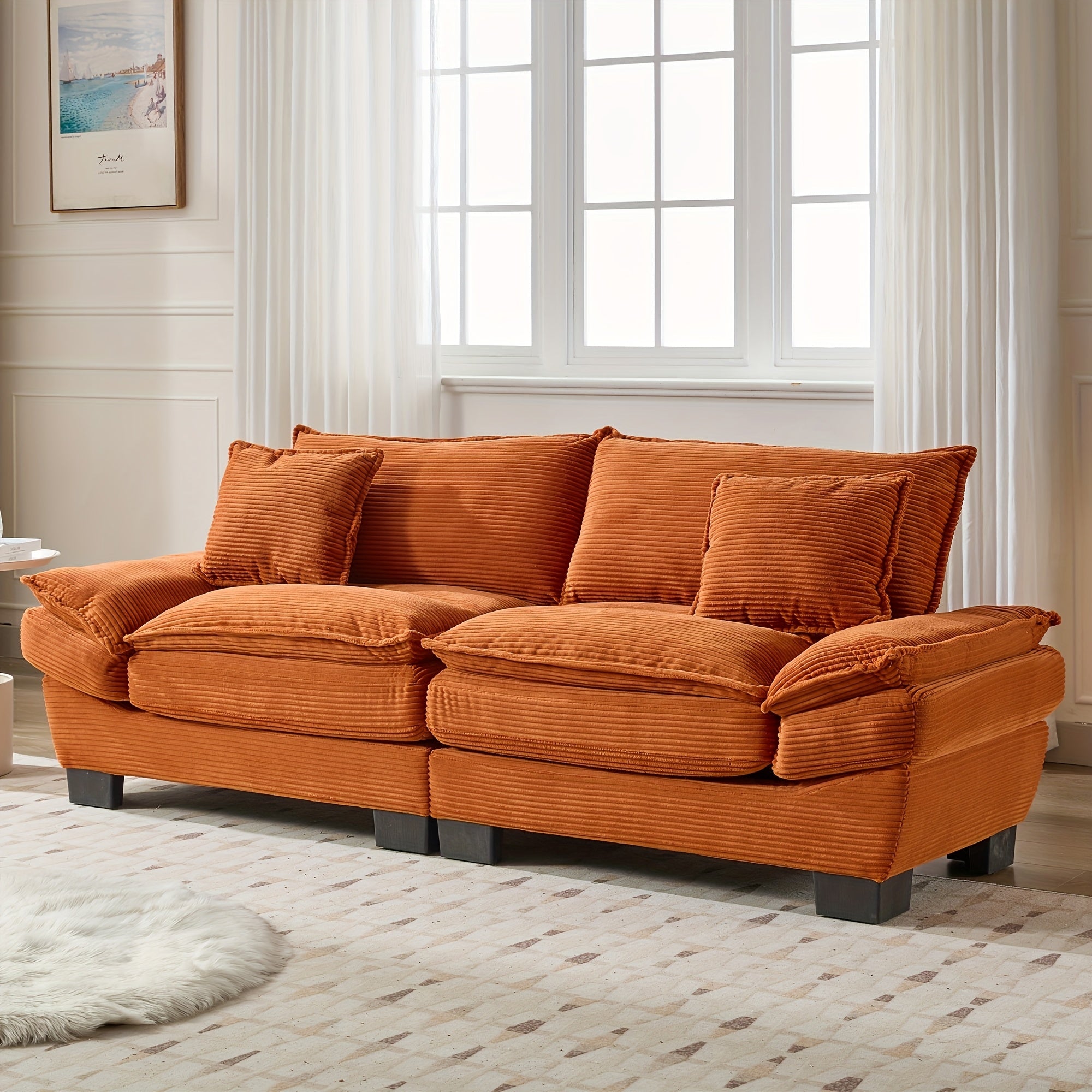 2-Seat Modular Sectional Sofa With Deep Seating, Corduroy Double-Layer Seat Cushions, Memory Foam