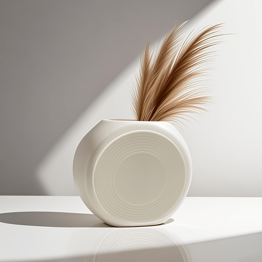 2pcs Wabi Sabi Bohemian Vase Set - Shatterproof Lightweight Tall & Short Round Vases with Matte Cream White Glossy-like Finish