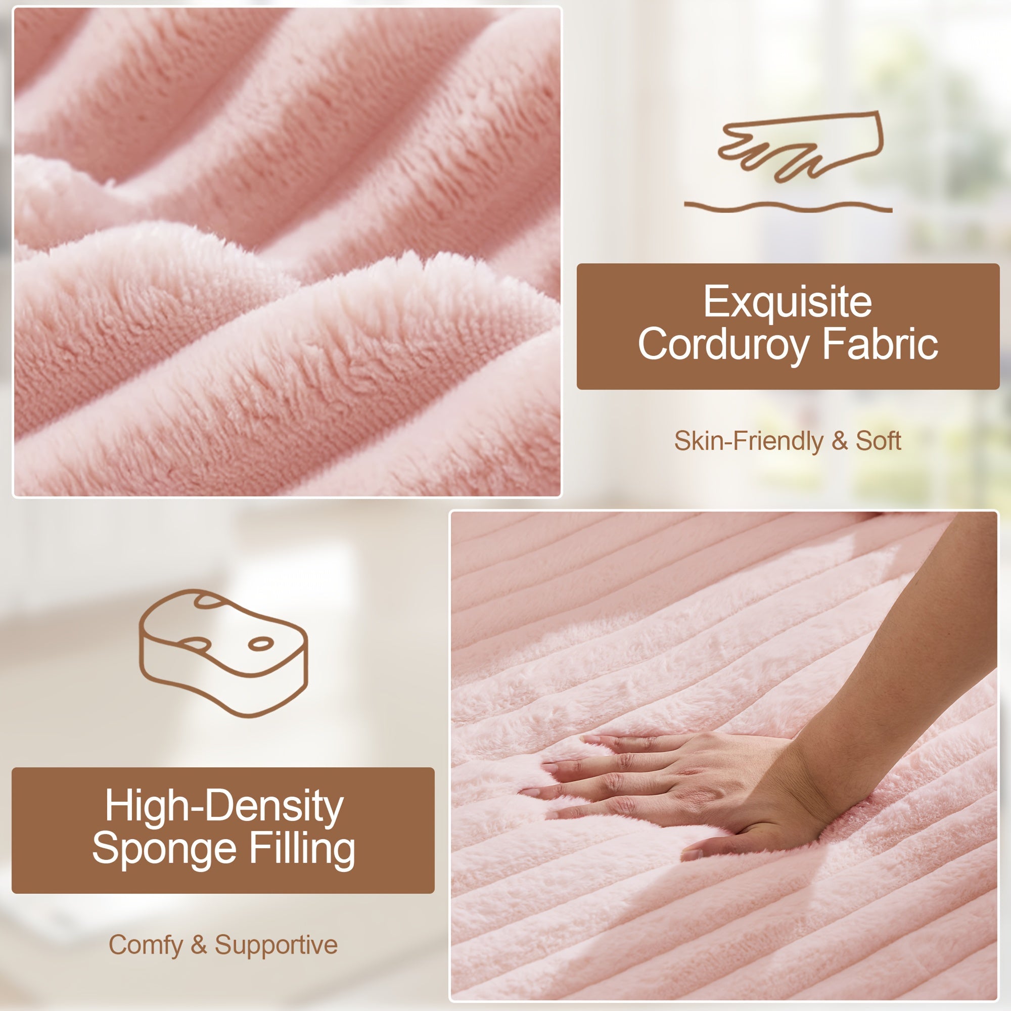 Living Room Furniture, Living Room Sofa Bed, Three Pillows, Comfortable Corduroy Fluffy Sofa, Sponge Sofa