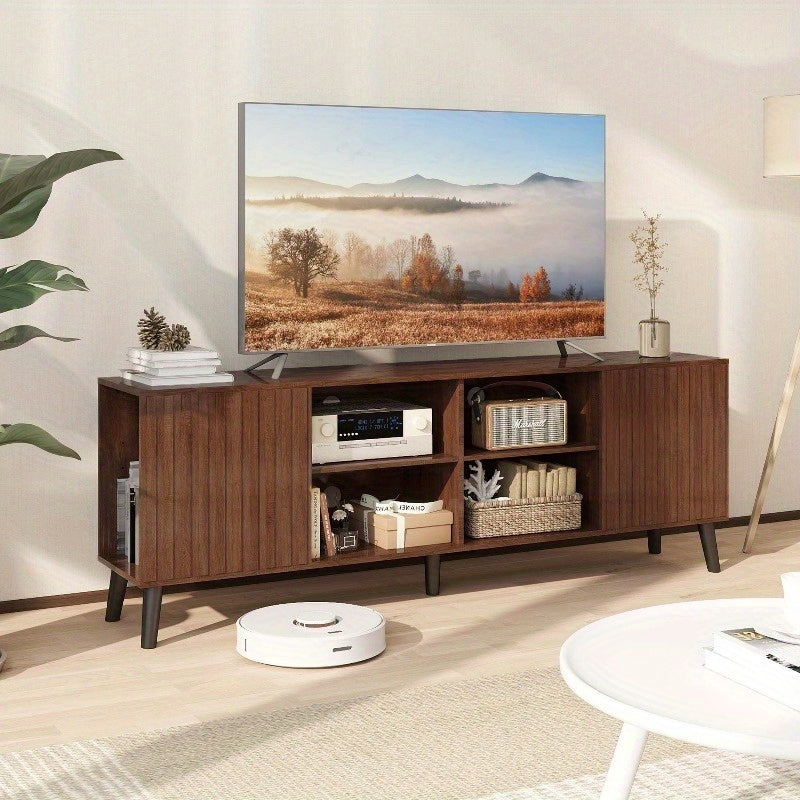 Mid-Century Modern TV Stand for up to 85-Inch TVs - Heavy-Duty Media Entertainment Center with 8-Shelf Storage