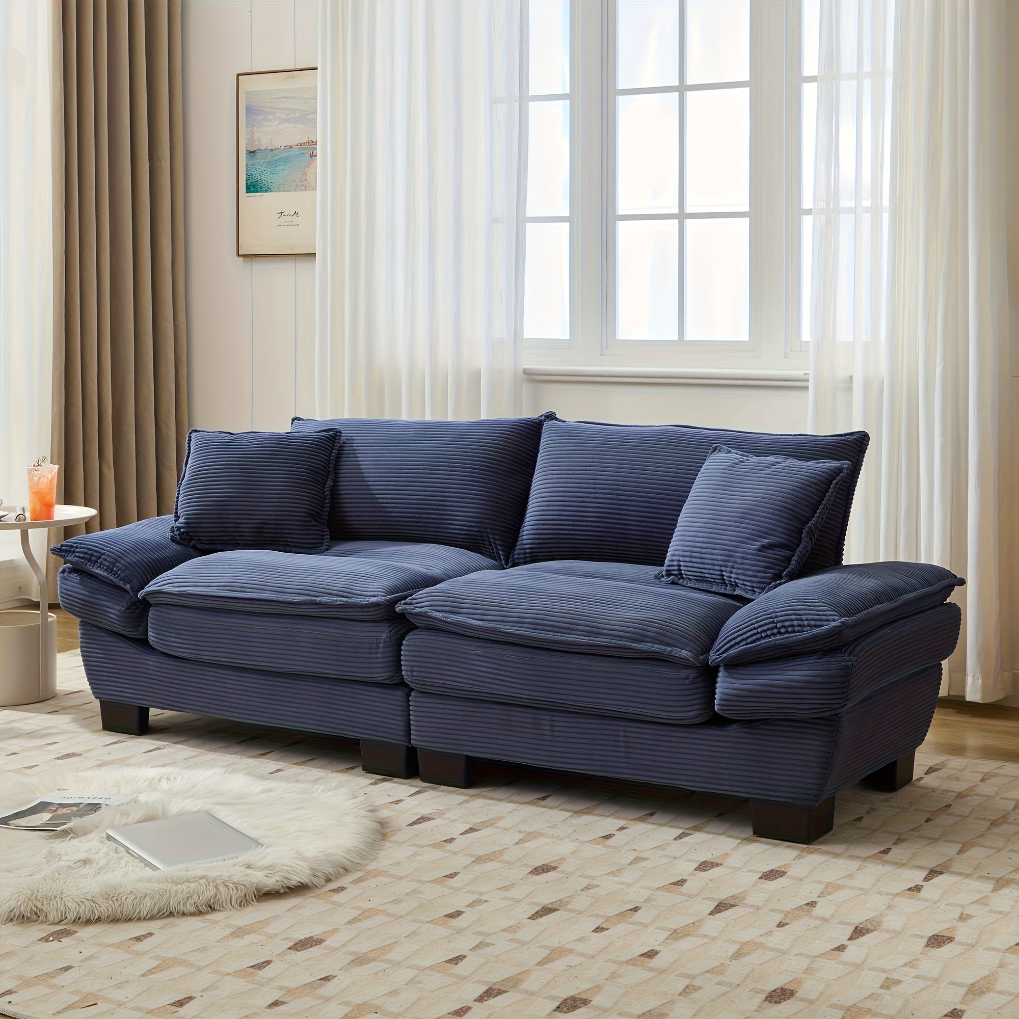 2-Seat Modular Sectional Sofa With Deep Seating, Corduroy Double-Layer Seat Cushions, Memory Foam