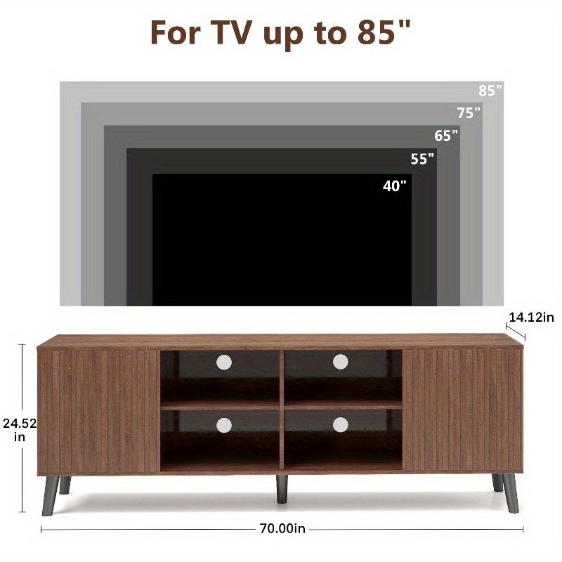Mid-Century Modern TV Stand for up to 85-Inch TVs - Heavy-Duty Media Entertainment Center with 8-Shelf Storage