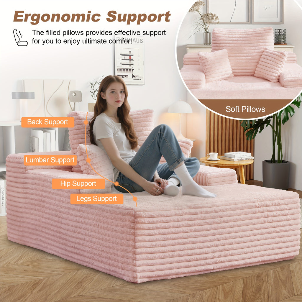 Living Room Furniture, Living Room Sofa Bed, Three Pillows, Comfortable Corduroy Fluffy Sofa, Sponge Sofa