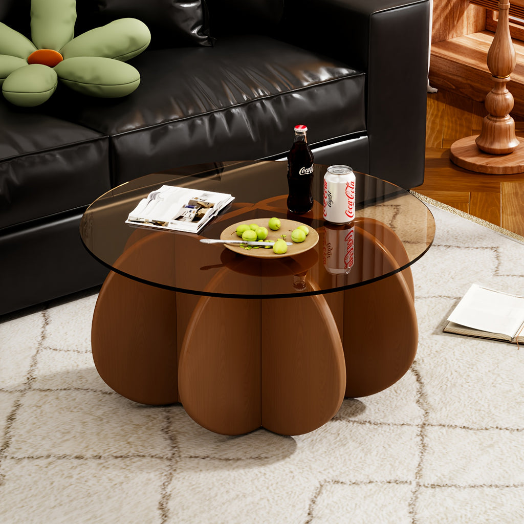 31.5'' Round Glass Coffee Table, Center Table with Tempered Glass-Top for Small Space