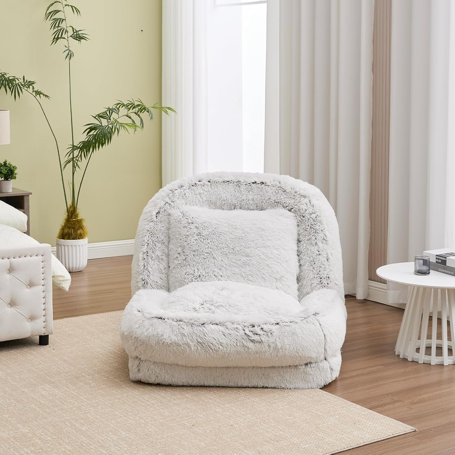 Modern Washable Oversized Human Sofa Bed with 2 Pillows - Plush Cushioned Foldable Lazy Bed with Hardwood Frame