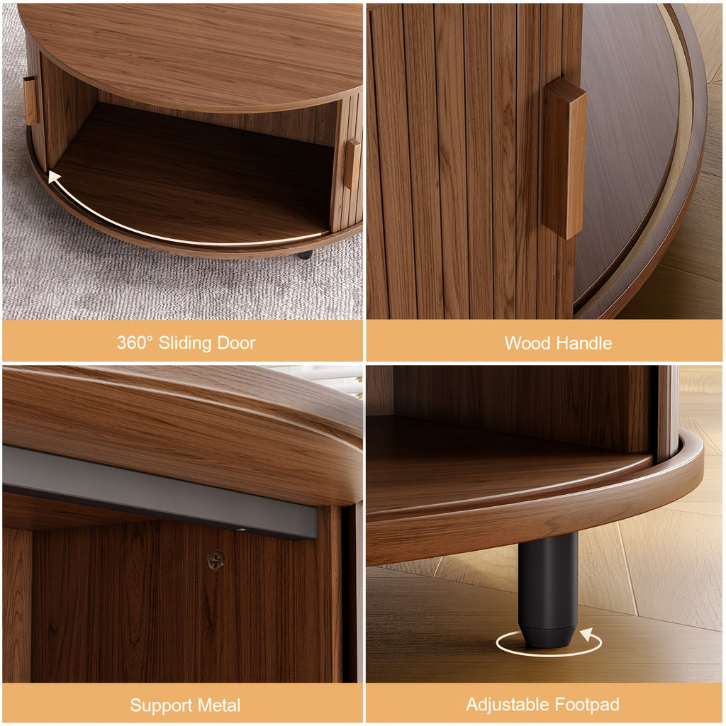 31.5 Inch Wooden Round Coffee Table With Storage Space