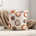 1pc Bohemian Tufted Geometric Circular Pillow Cover with Tassels - Neutral & Multicolor Textured Cushion Case